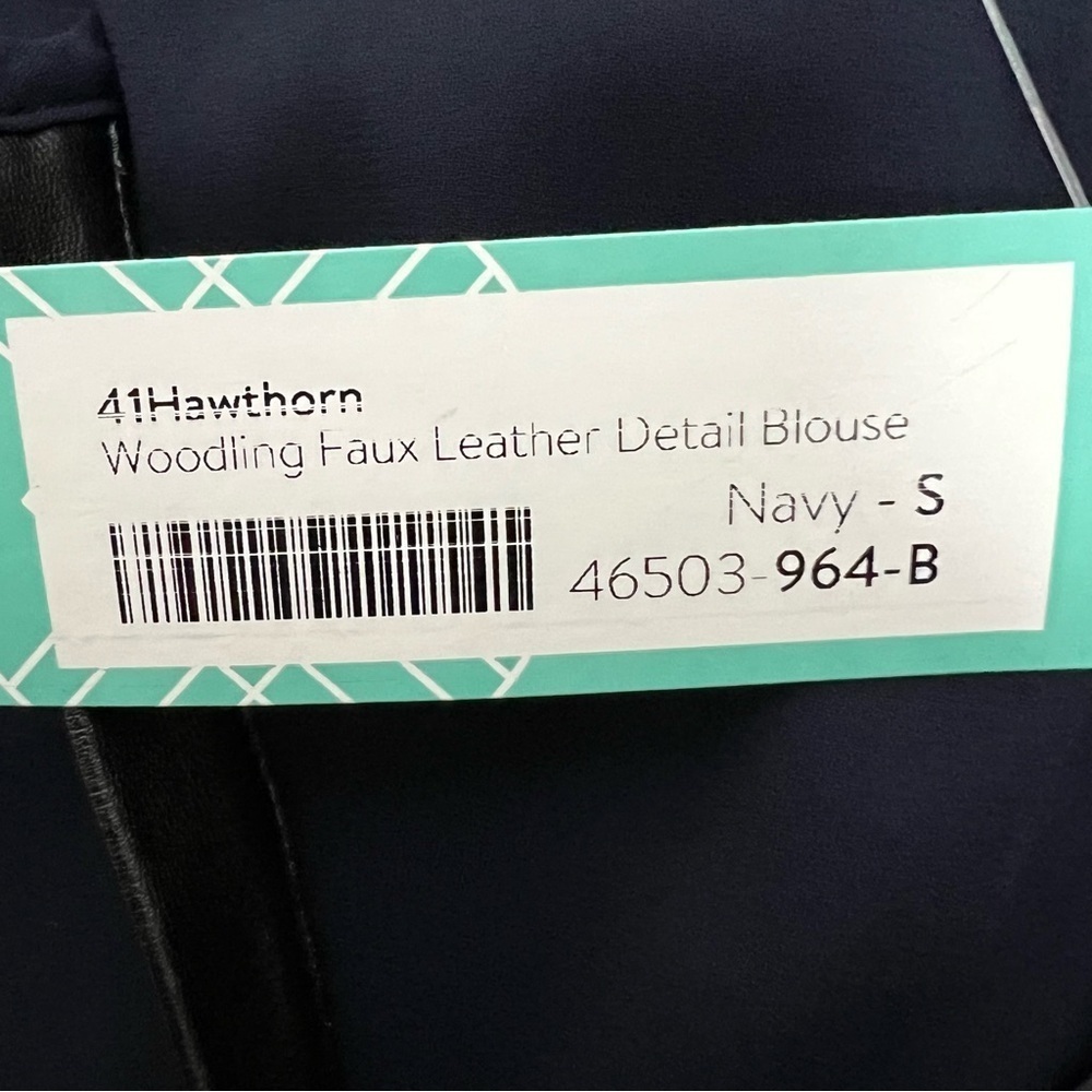 Stitch Fix 41 Hawthorn Woodling Faux Leather Detail Blouse Sz Small Semi Sheer - Picture 7 of 14
